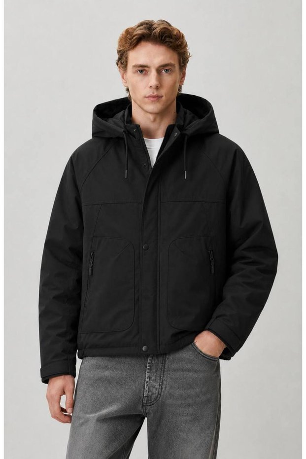 Men's Black Sports Lycra Oversize Coat