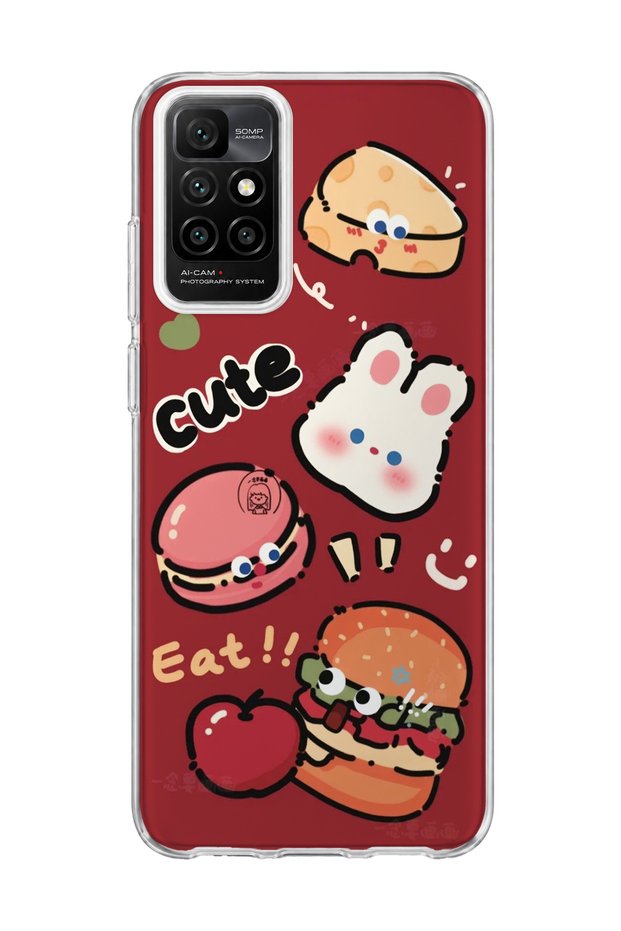 Redmi 10 2022 Compatible Cute Rabbit Claret Red Printed Transparent Phone Case