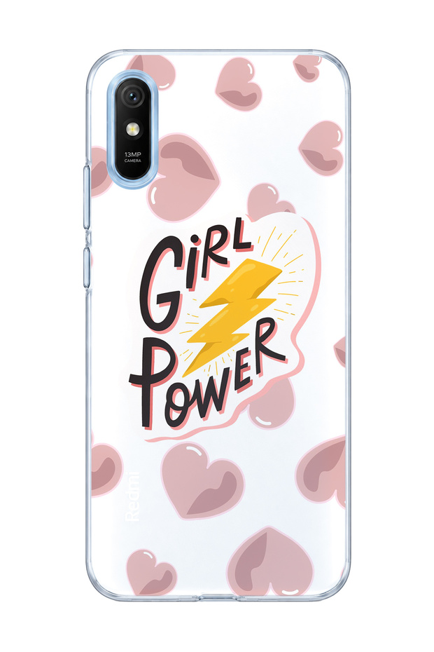 Redmi 9A Compatible Lightning and Heart Printed Transparent Phone Case