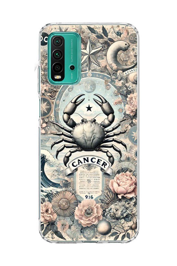 Redmi 9t Compatible Crab Sign Printed Transparent Phone Case