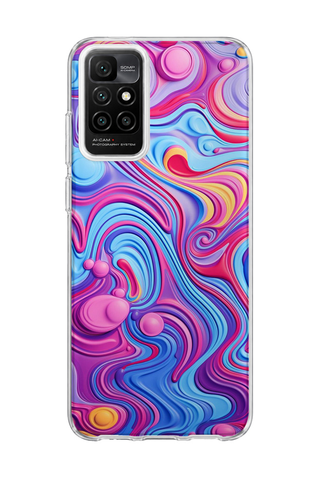 Redmi 10 2022 Compatible Pink Blue Fluid Printed Transparent Phone Case