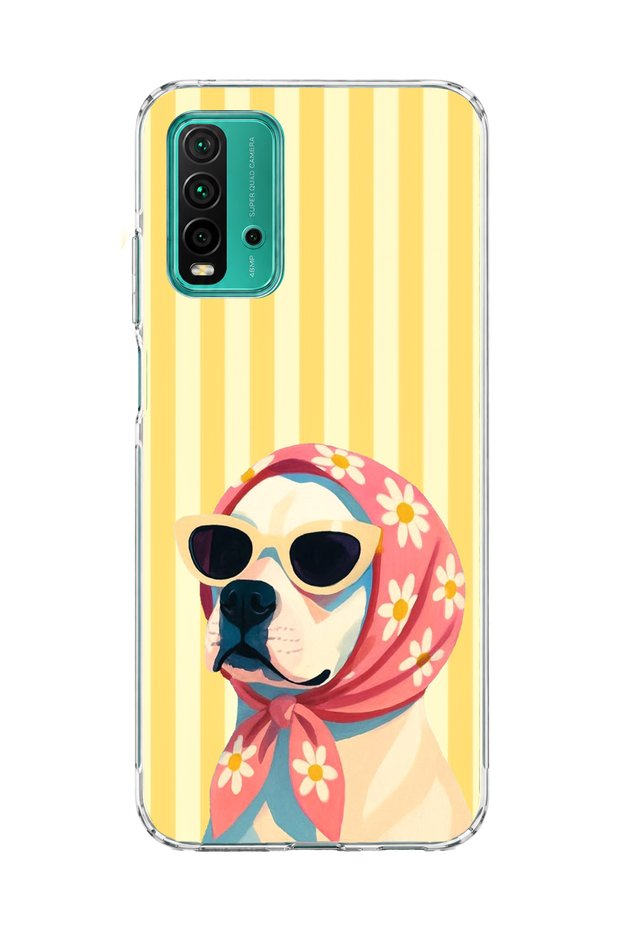 Redmi 9t Compatible Transparent Phone Case with Scarf and Glasses Dog Print