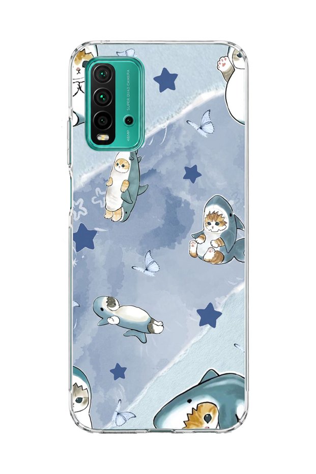 Redmi 9t Compatible Shark Costume Cat Printed Transparent Phone Case