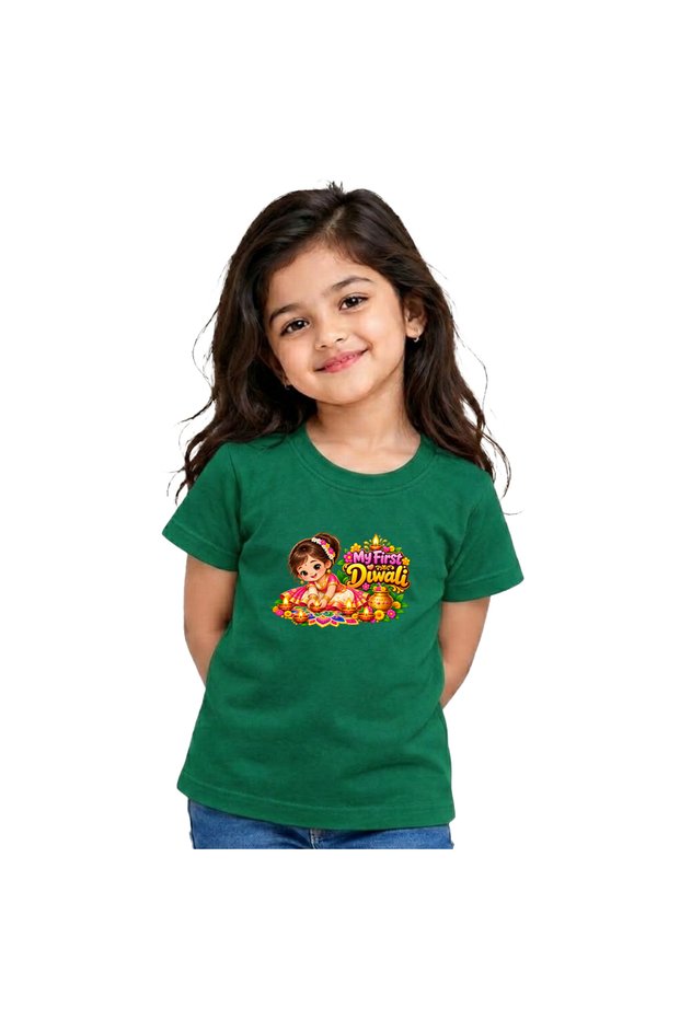 Girls Diwali T-Shirt | Cotton Tee | Round Neck Short Sleeve Festive Wear