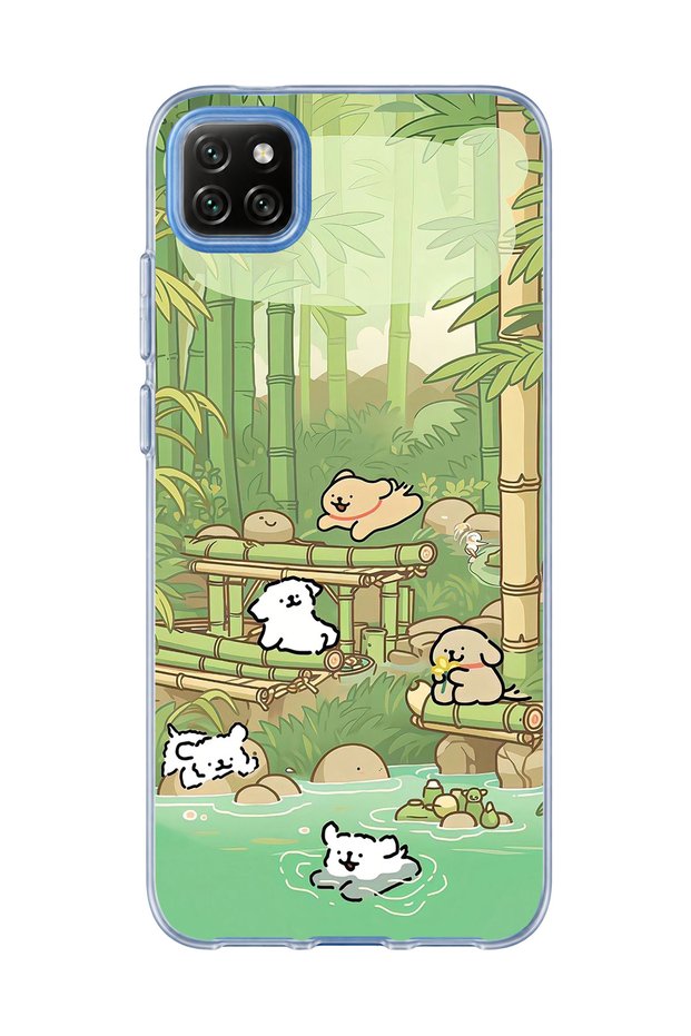 Redmi 9C Compatible Bamboo Forest Dogs Printed Transparent Phone Case