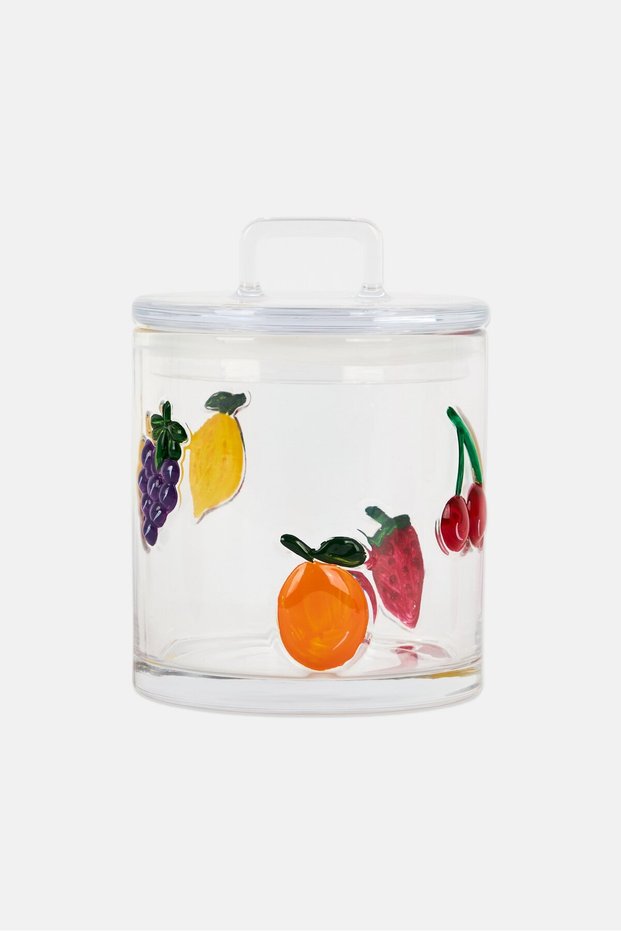Strawberry Printed Glass Jar With Lid 1,1 L, Multicolor