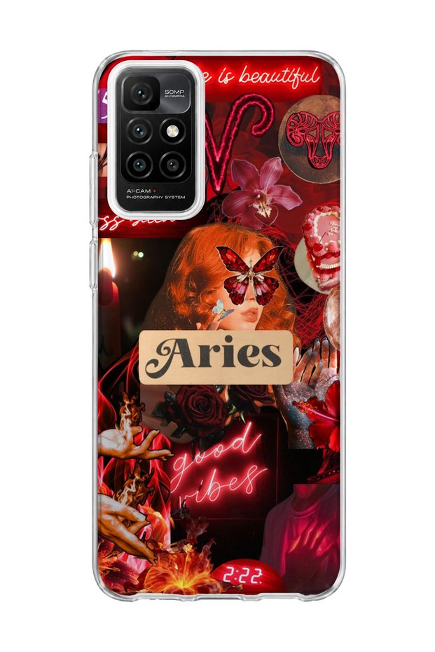 Redmi 10 2022 Compatible Aries Zodiac Sign Printed Transparent Phone Case