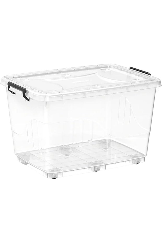 Storage Box – Heavy Duty Plastic Storage Box with Lockable Lid & Wheels, Clear Organizer Bin for Clothes, Tools & Home, Office (132L)