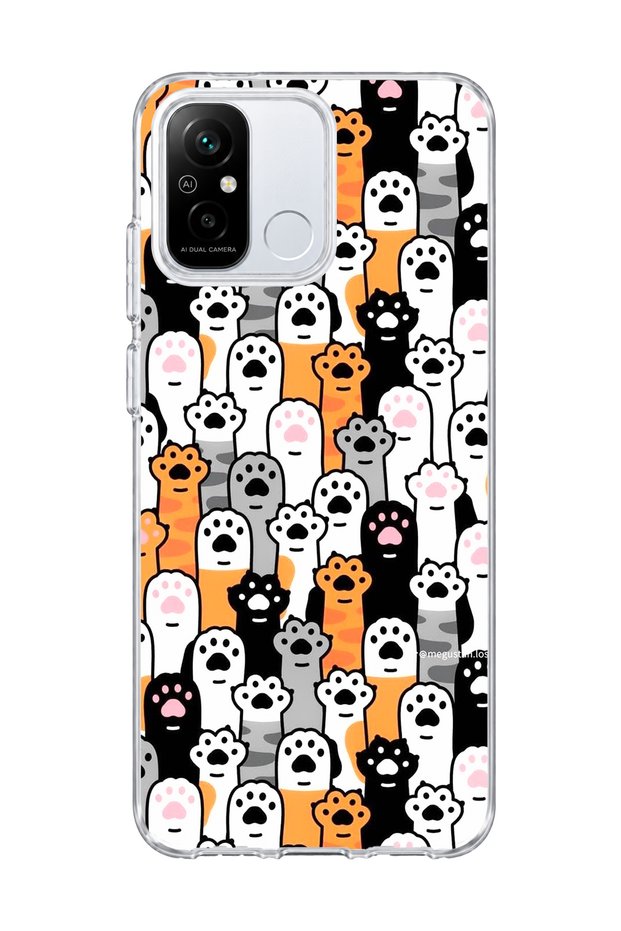 Redmi 12C Compatible Colorful Cat Paw Printed Transparent Phone Case