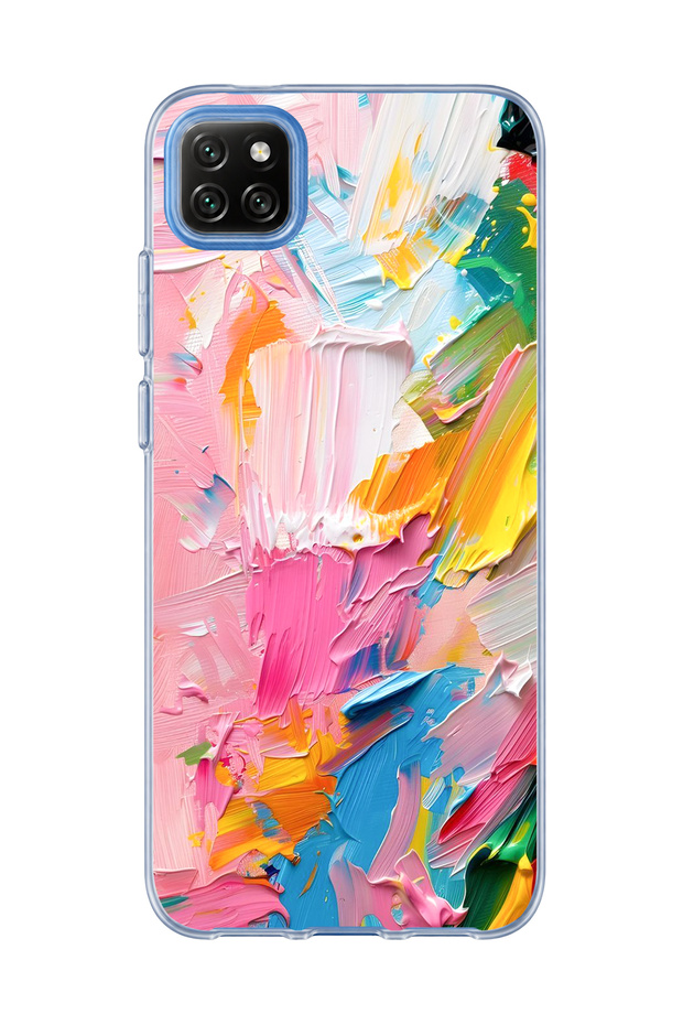 Redmi 9C Compatible Pink Brushstroke Printed Transparent Phone Case