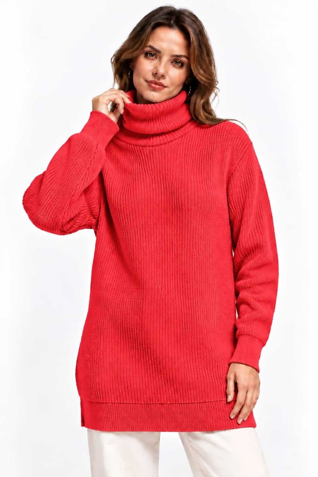 New Season Women's Oversize Turtleneck Long Knit Sweater – Soft Textured, Comfortable Fit
