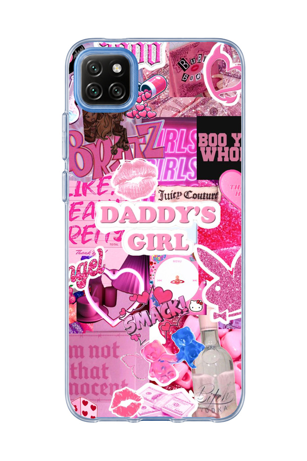 Redmi 9C Compatible Pink Lip Heart Printed Transparent Phone Case