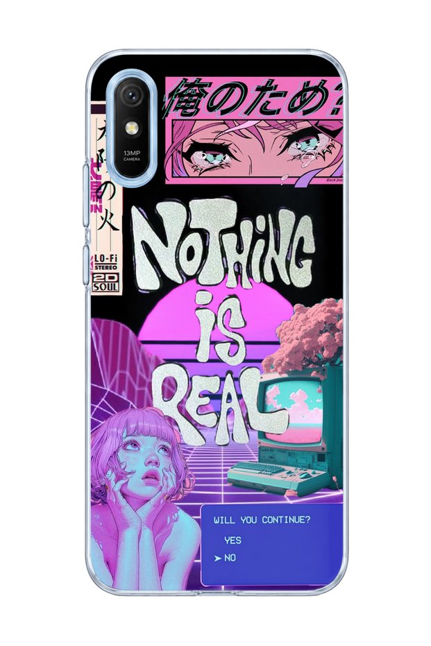 Redmi 9A Compatible Neon Sunset Girl Printed Transparent Phone Case
