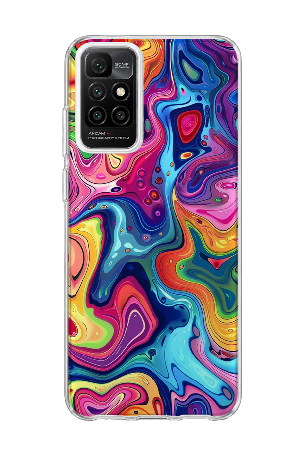 Redmi 10 2022 Compatible Rainbow Fluid Color Printed Transparent Phone Case