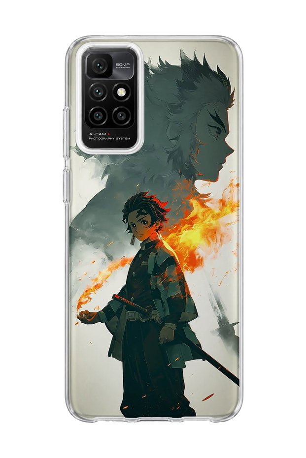 Redmi 10 2022 Compatible Anime Fire Shadow Printed Transparent Phone Case