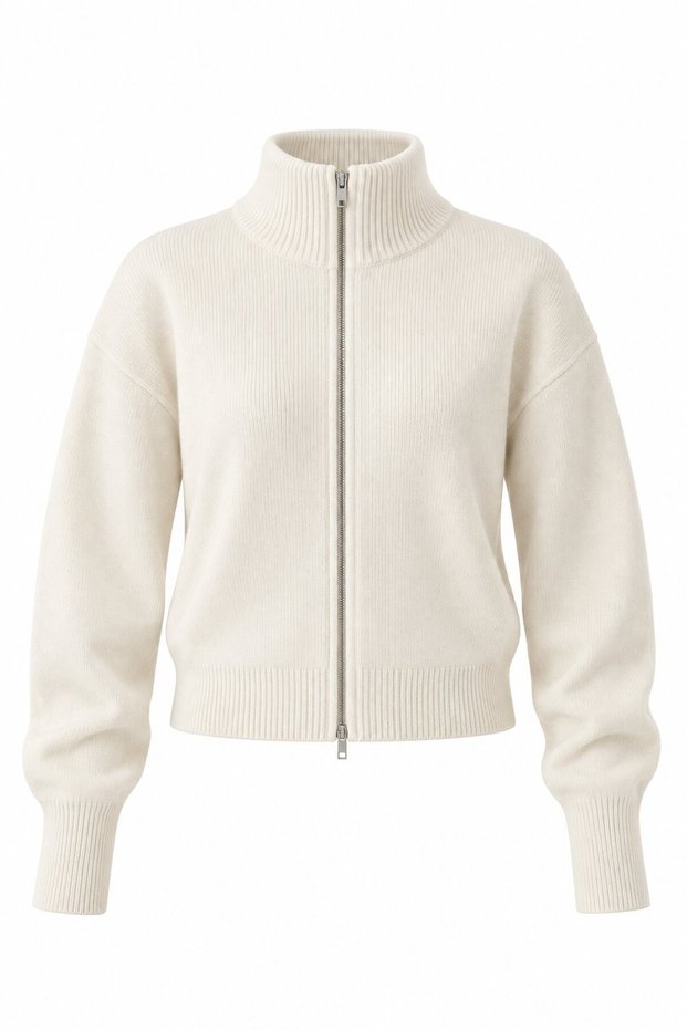 Ecru Cotton Double Zipper Cardigan - 2Y0657