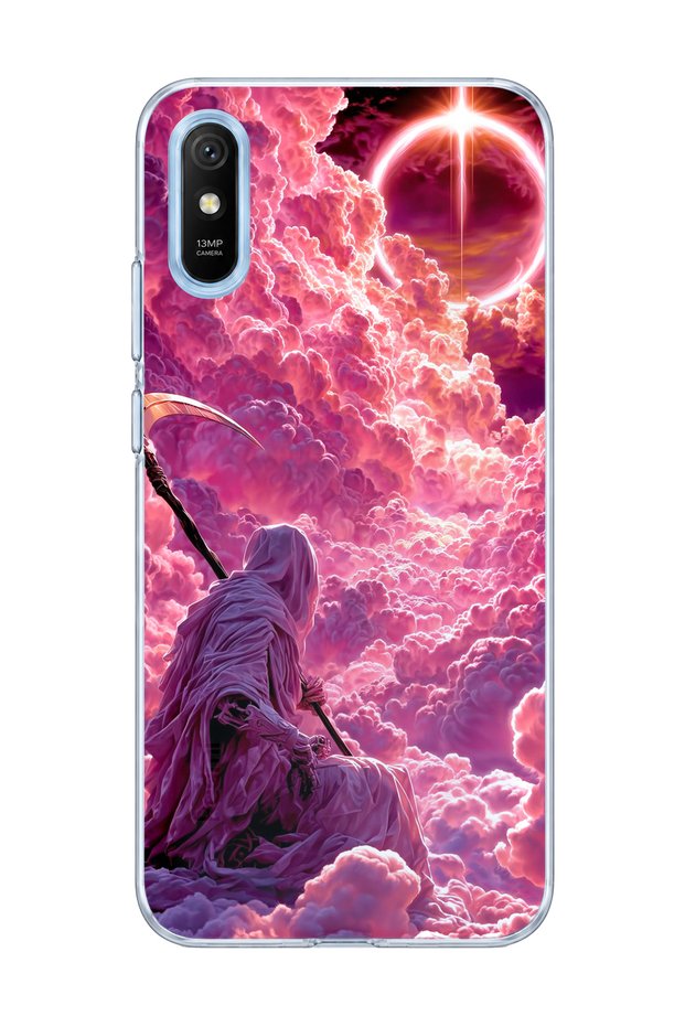 Redmi 9A Compatible Azrael Pink Cloud Printed Transparent Phone Case