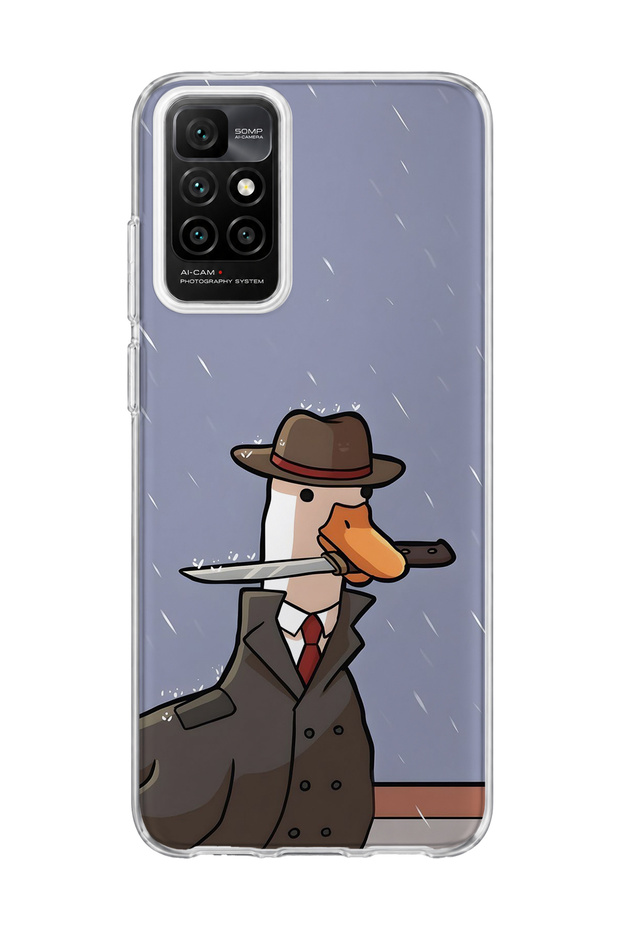 Redmi 10 2022 Compatible Transparent Phone Case with Detective Hat and Goose Print
