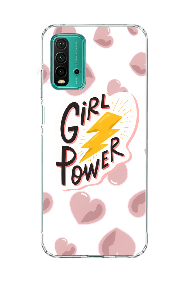 Redmi 9t Compatible Lightning and Heart Printed Transparent Phone Case