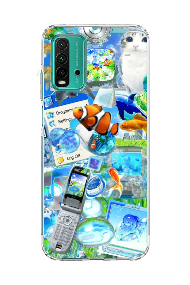 Redmi 9t Compatible Underwater Fish Printed Transparent Phone Case