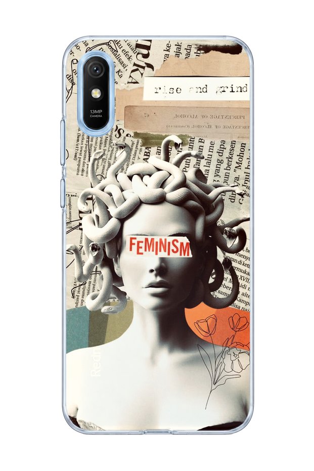 Redmi 9A Compatible Snake Hair Sculpture Printed Transparent Phone Case
