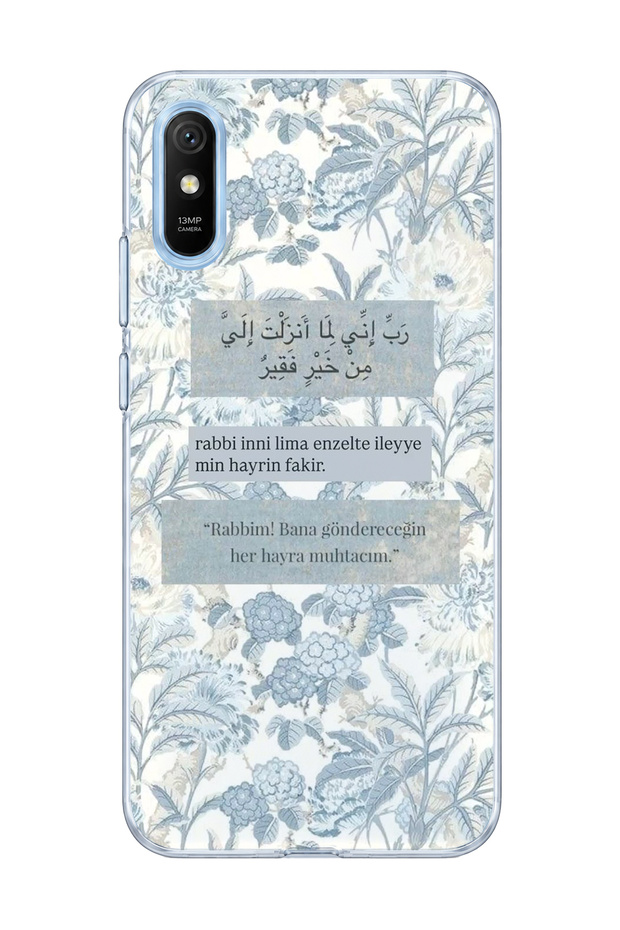 Redmi 9A Compatible Light Blue Flower Prayer Printed Transparent Phone Case