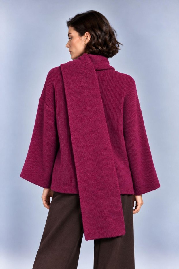 Shawl Collar Ribbed Oversize Knitwear Sweater 2505 Natural