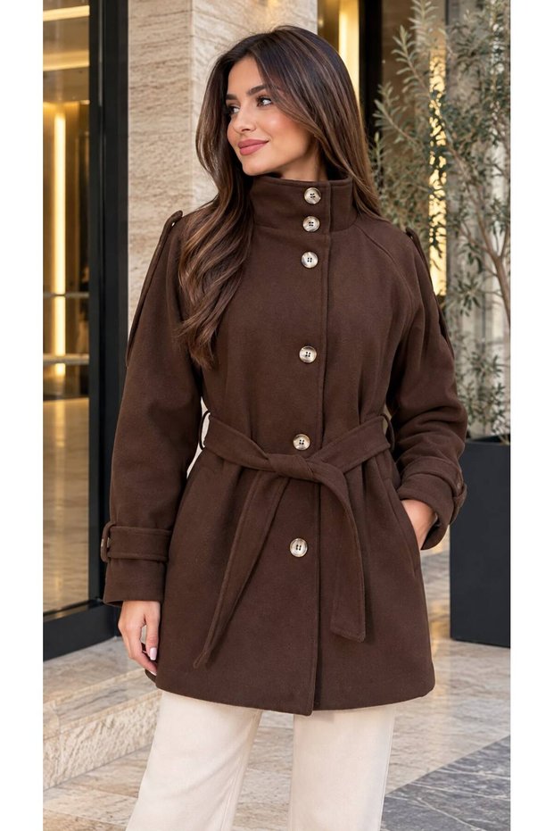 Women's Brown Standing Collar Shirt