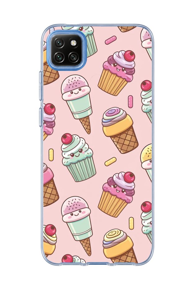 Redmi 9C Compatible Ice Cream Cake Pink Printed Transparent Phone Case