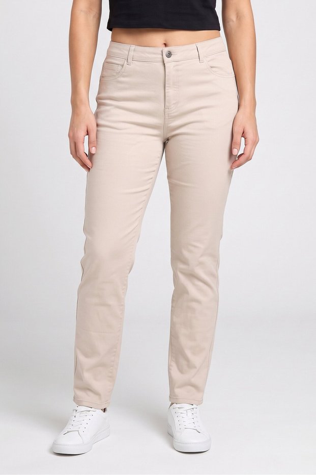 Women Slim Fit Plain Straight Leg Pants, Beige