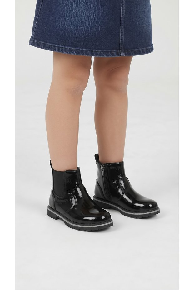 Girls' Black Colorful Zippered Stylish Boots with Anti-Slip Soles