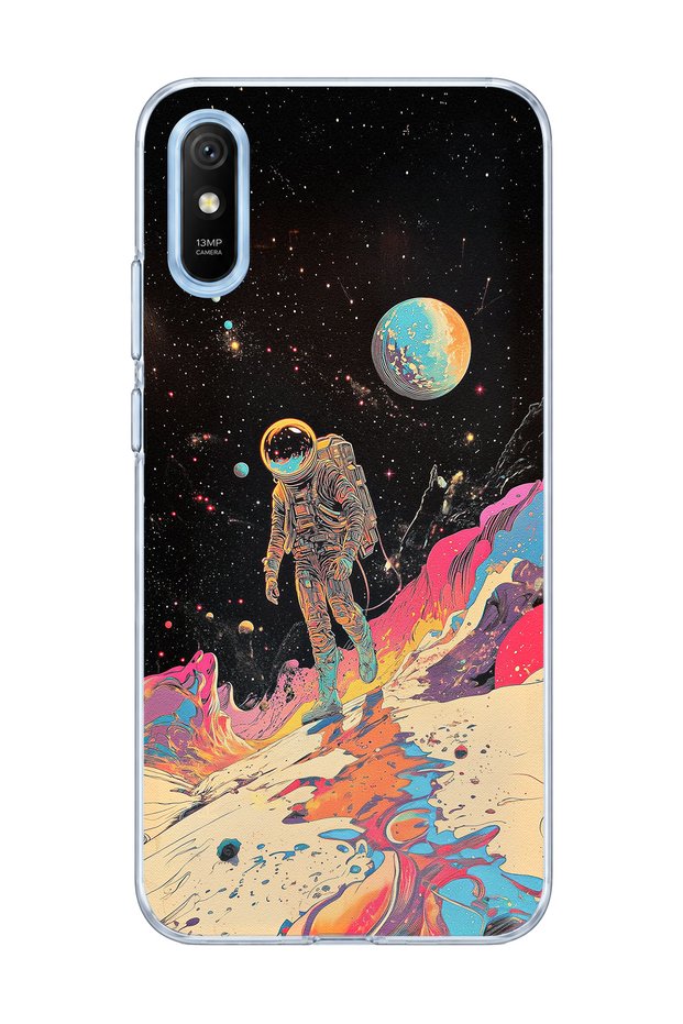 Redmi 9A Compatible Astronaut Space Walk Printed Transparent Phone Case