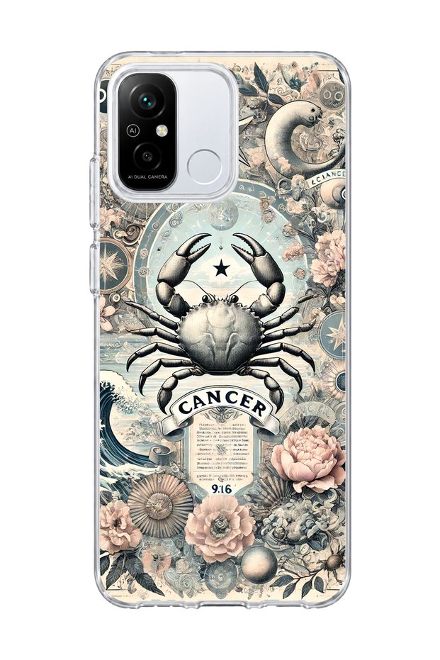 Redmi 12C Compatible Transparent Phone Case with Crab Sign Printed
