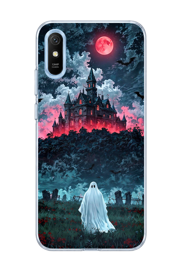 حافظة هاتف شفافة مطبوعة عليها شعار Ghost Haunted Castle متوافقة مع Redmi 9A
