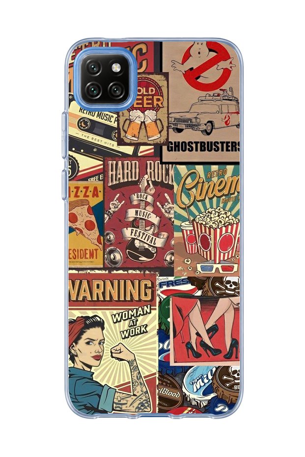 Redmi 9C Compatible Old Poster Collage Printed Transparent Phone Case