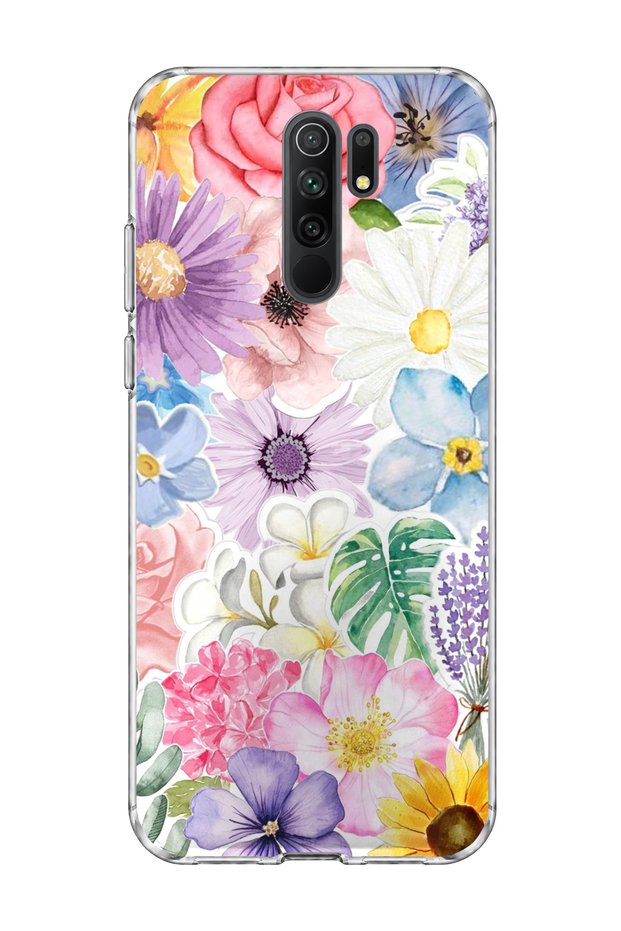 Redmi 9 Compatible Rose Daisy Lavender Printed Transparent Phone Case