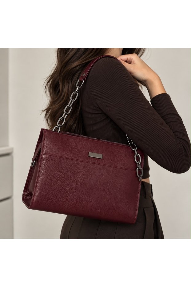 Derkon 100% Genuine Leather Women's Hand and Shoulder Bag Burgundy