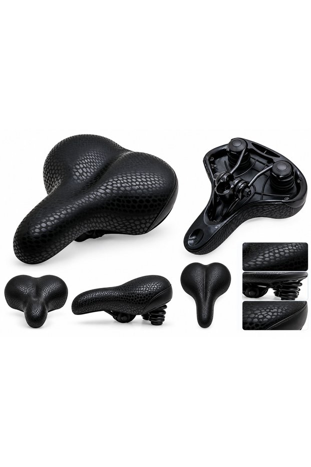 City Bike Saddle - Bicycle Seat Wide Spring Black Patterned 20cm X 24cm