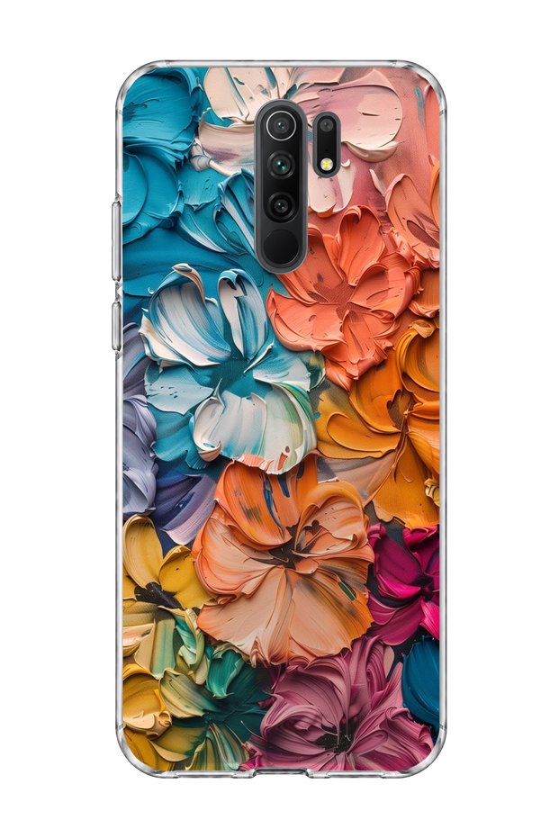 Redmi 9 Compatible Embossed Colorful Flower Printed Transparent Phone Case