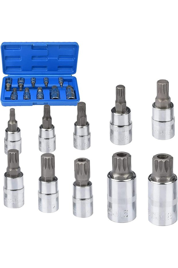Spline Socket Bit Set 10pcs Square Triple Silver M4 - M18