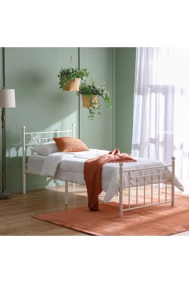 Bella Arrow 120 x 200 Metal Twin Bed - White - With 2-Year