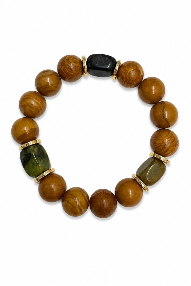 Natural Stone Bracelet (Wood Jasper - Olivine Stone)