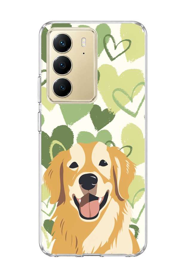 Realme C75 Compatible Yellow Dog Green Heart Printed Transparent Phone Case