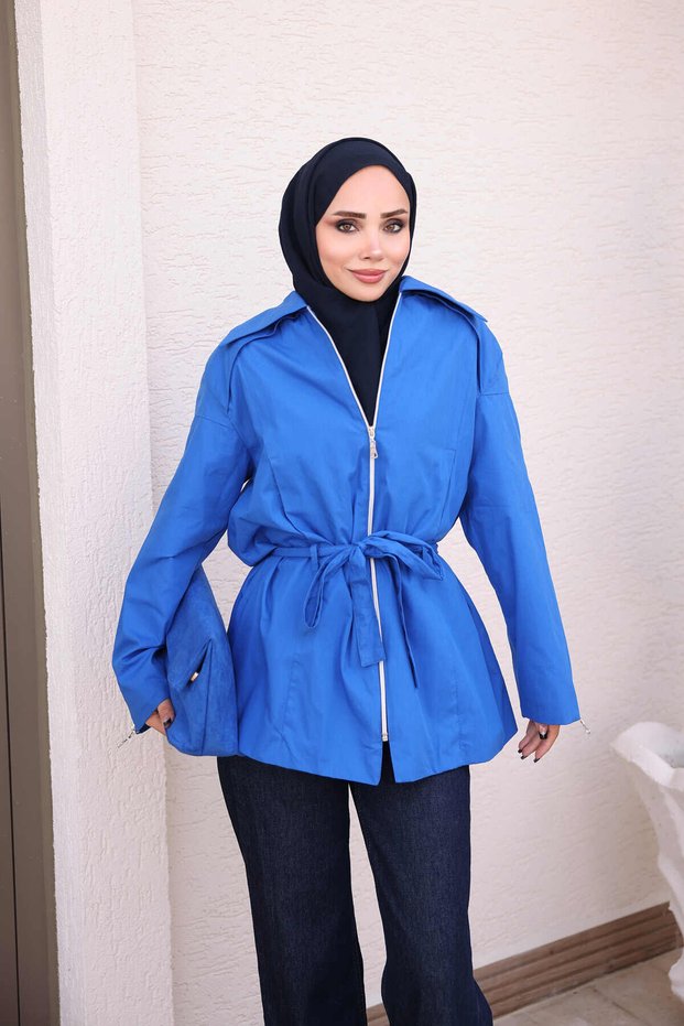 معطف ساكس الأزرق المبطن بسحّاب