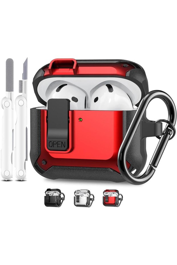 حافظة متوافقة مع AirPods 5 و AirPods 4 مع قفل آمن ومتين، باللون الأحمر