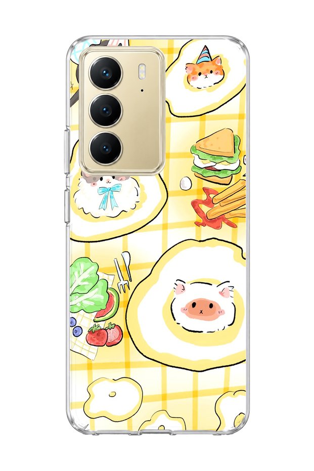 Realme C75 Compatible Cat in the Field Egg Printed Transparent Phone Case