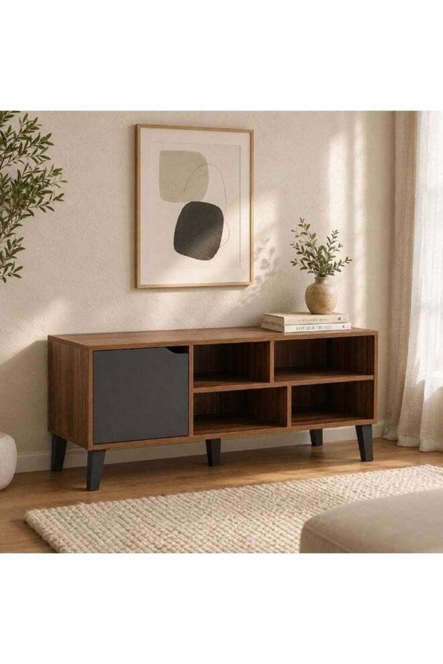 Elio TV Cabinet For Up To 32 Inches TV Entertainment Modern Design Wall Unit Furniture Wooden TV Stand For Living Room Bedroom TV Rack L 120 xW 40 xH 49 cm Cherry/Dark Grey