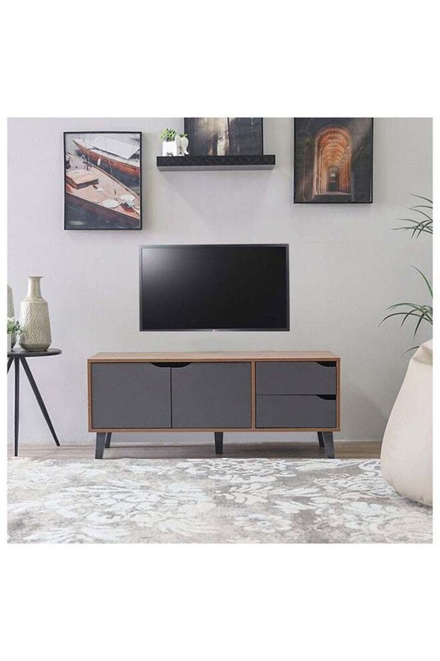 Modesto TV Cabinet For Up To 32 Inches TV Entertainment Modern Design Wall Unit Furniture Wooden TV Stand For Living Room Bedroom TV Rack L 120 xW 40 xH 49 cm Cherry/Dark Grey