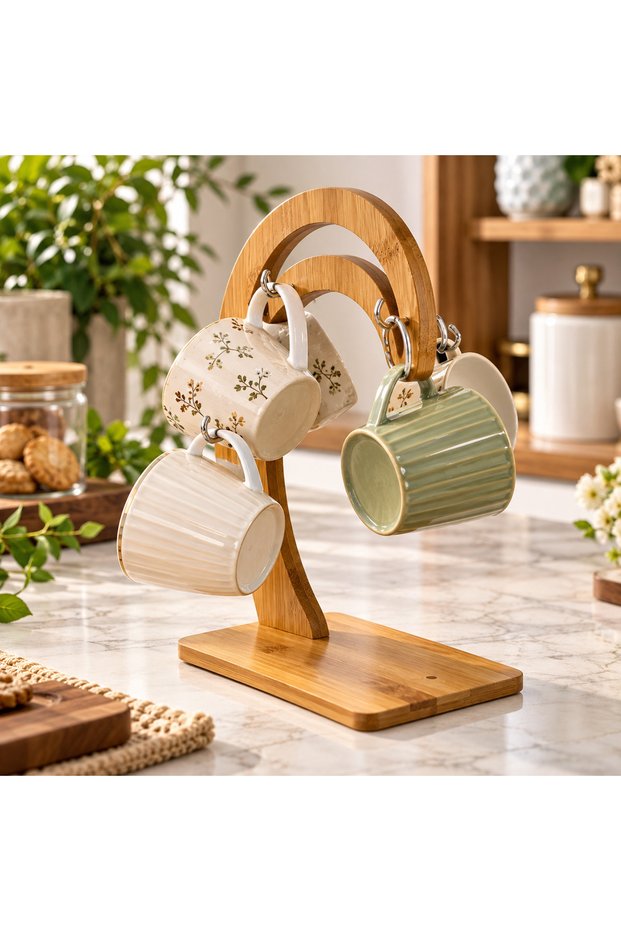 Ert-Bmb-524 Cup and Cup Holder Bamboo Stand
