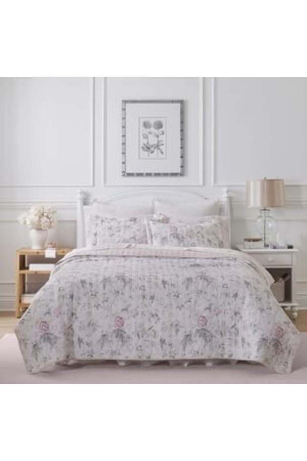 Laura Ashley Bedspread Set - 100% Cotton Floral Pattern Quilted Bedspread Set